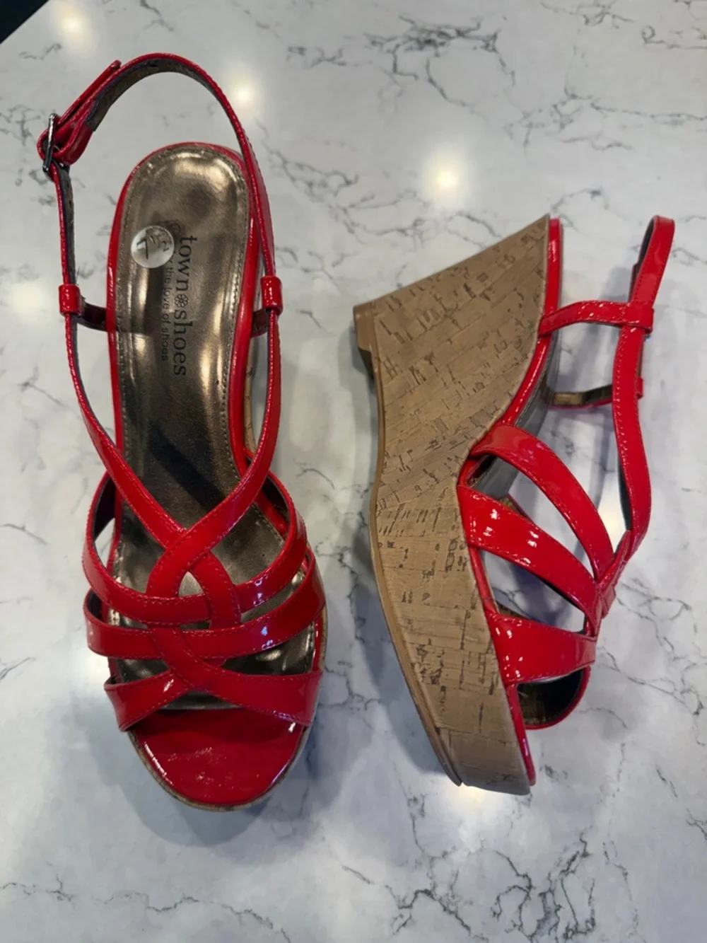 Red Patent Strappy Slingback Sandals - Picture 2 of 4